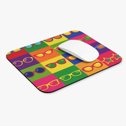 Retro Pop Art Sunglasses Mouse Pad — Colorful Grid Desk Mat