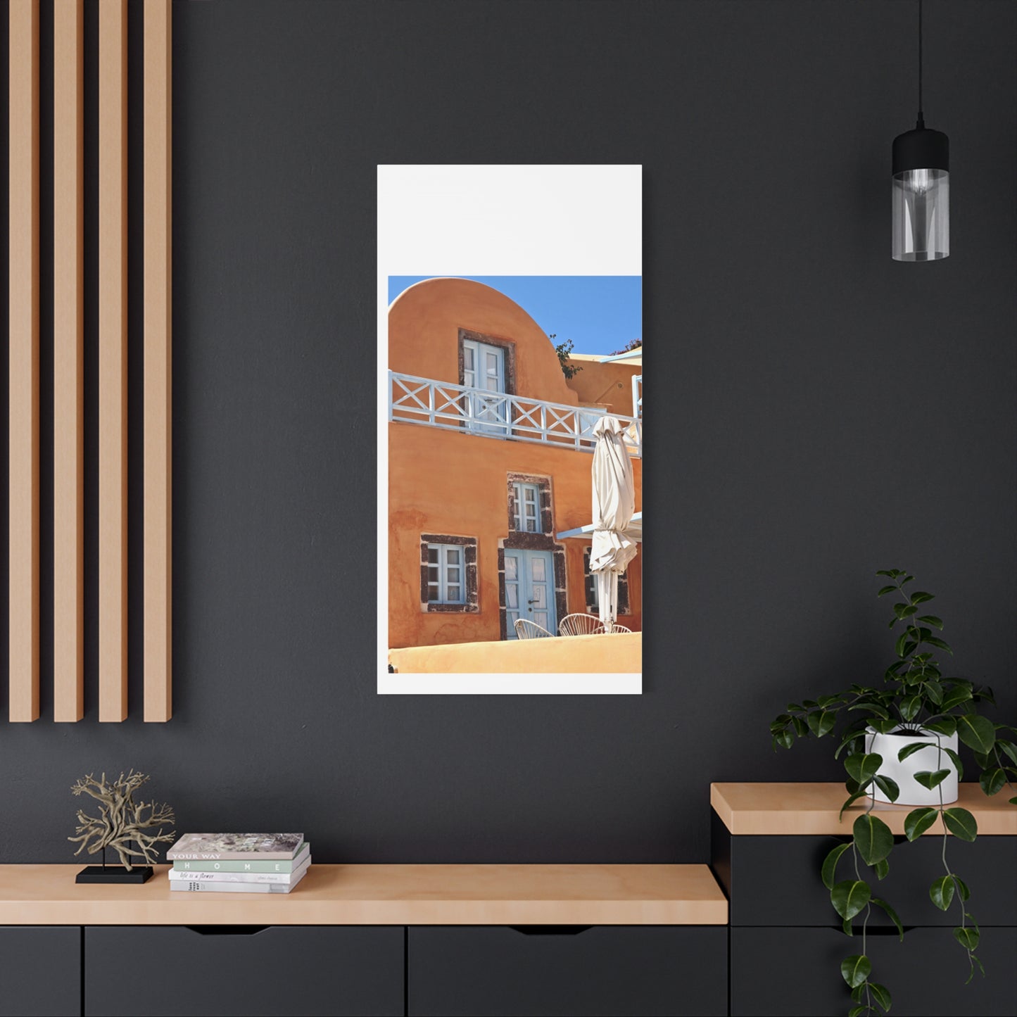 Oia Santorini Orange Facade Canvas — Mediterranean Terracotta Matte Wall Art