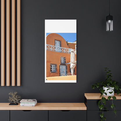 Oia Santorini Orange Facade Canvas — Mediterranean Terracotta Matte Wall Art