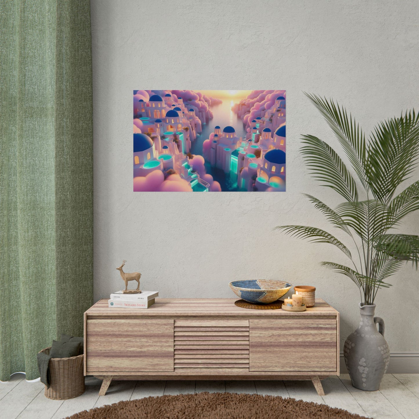 Dreamy Sunset Island Poster — Fantastical Cityscape Rolled Art Print