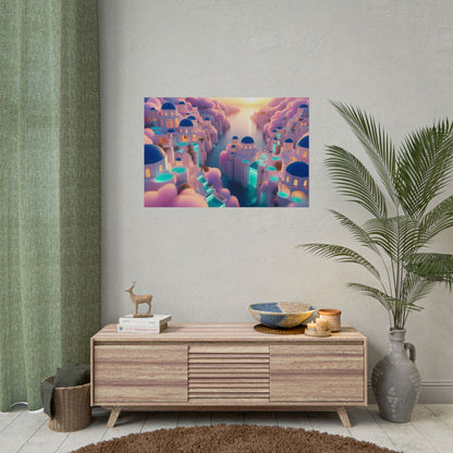 Dreamy Sunset Island Poster — Fantastical Cityscape Rolled Art Print