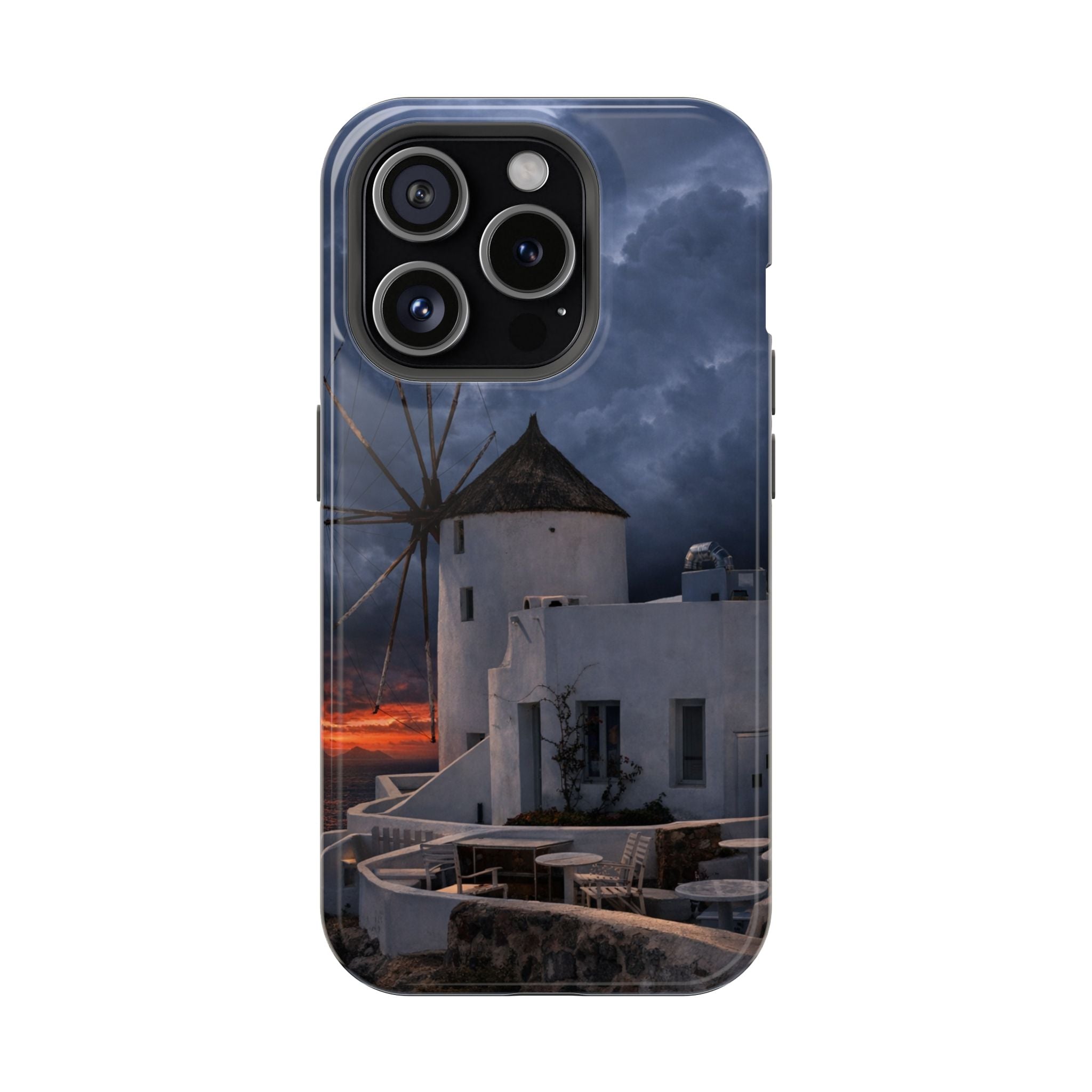 Santorini Windmill Sunset phone case | Magnetic impact-resistant case Greek Island Travel Gift