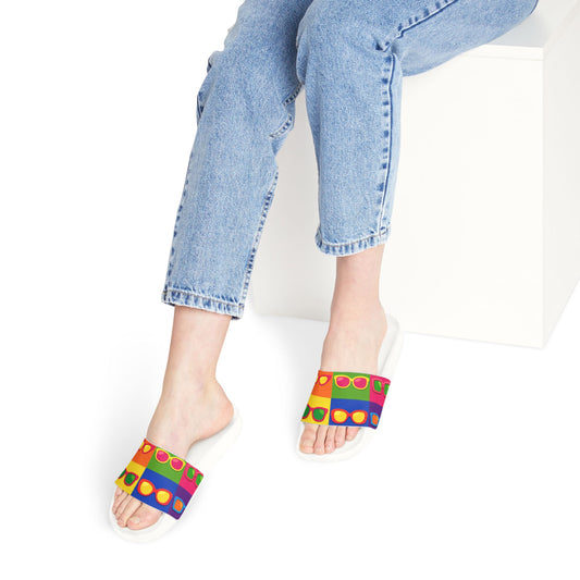 Colorful Mosaic Slide Sandals — Women's Removable-Striped Strap Slides