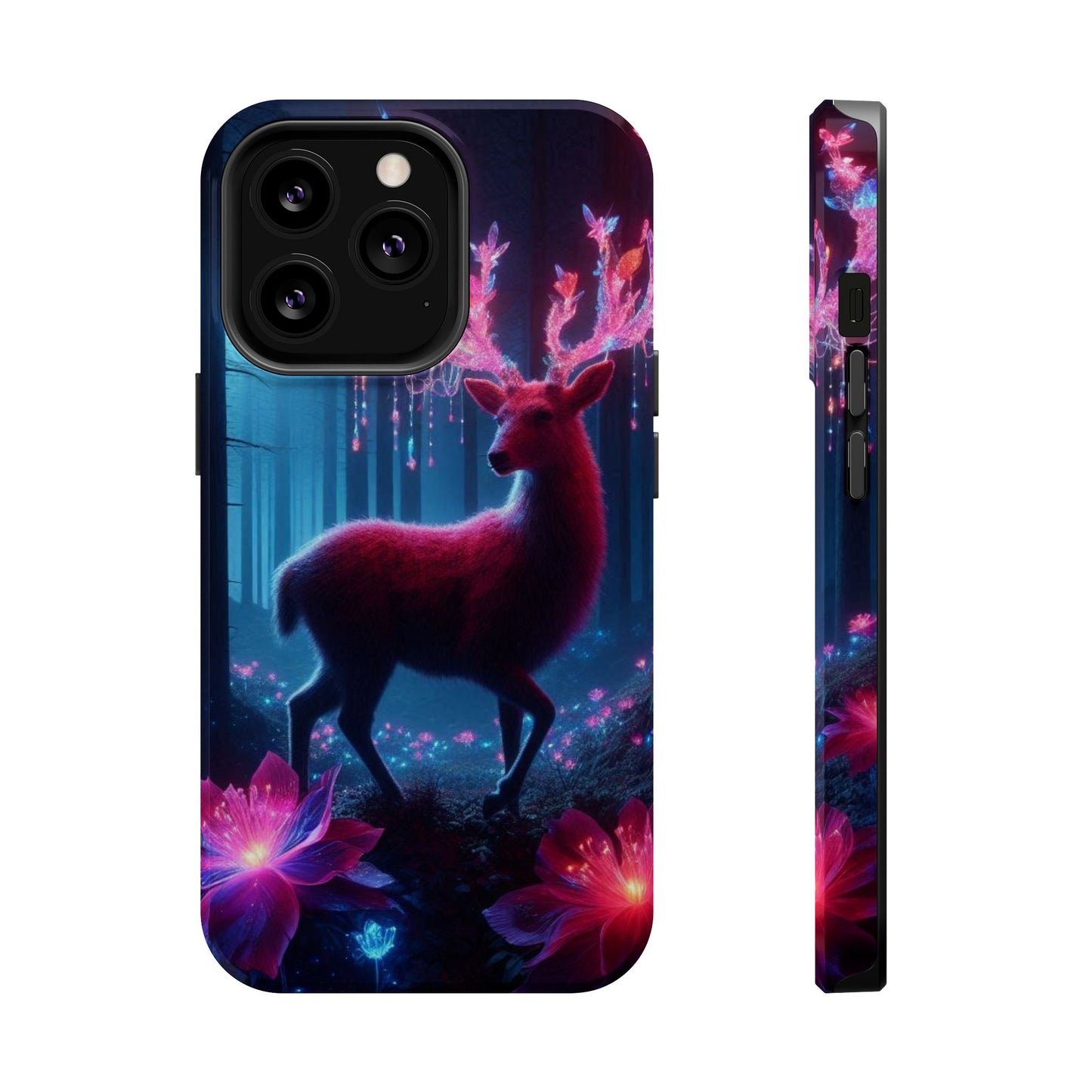 Magnetic Impact-Resistant Phone Case — Neon Fantasy Deer Forest Design