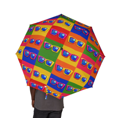 Colorful Pop Art Foldable Umbrella — Retro Cassette Pattern