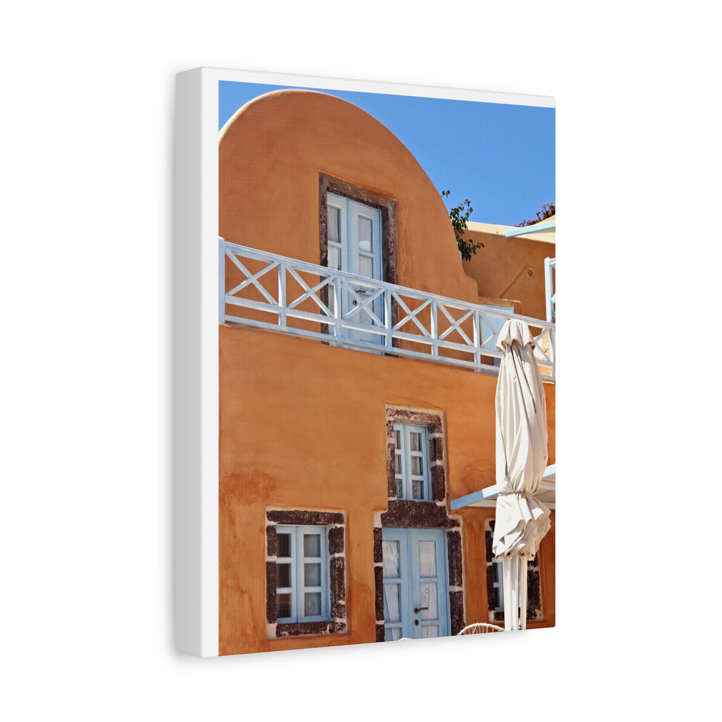 Oia Santorini Orange Facade Canvas — Mediterranean Terracotta Matte Wall Art