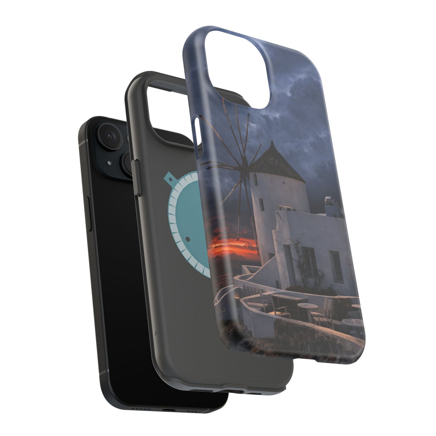 Santorini Windmill Sunset phone case | Magnetic impact-resistant case Greek Island Travel Gift