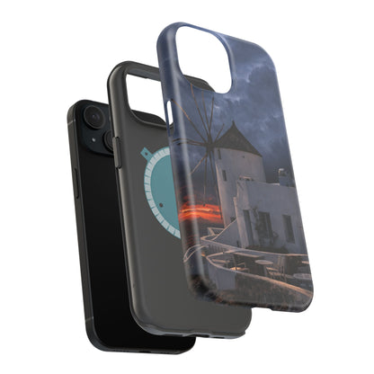 Santorini Windmill Sunset phone case | Magnetic impact-resistant case Greek Island Travel Gift