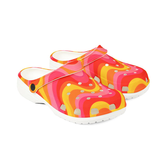 Retro Wave EVA Foam Clogs — Colorful Orange Pink Swirl Slip‑Ons