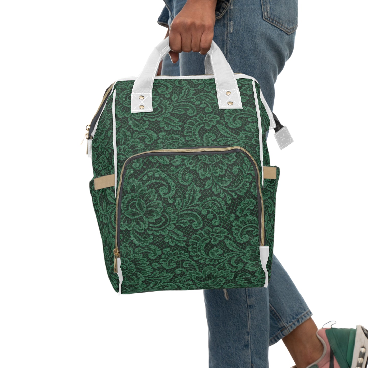 Green Paisley Diaper Backpack — Multifunctional Mom & Baby Organizer