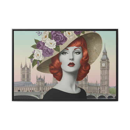 Elegant vintage pop art woman in front of Big Ben in London Matte Framed Canvas
