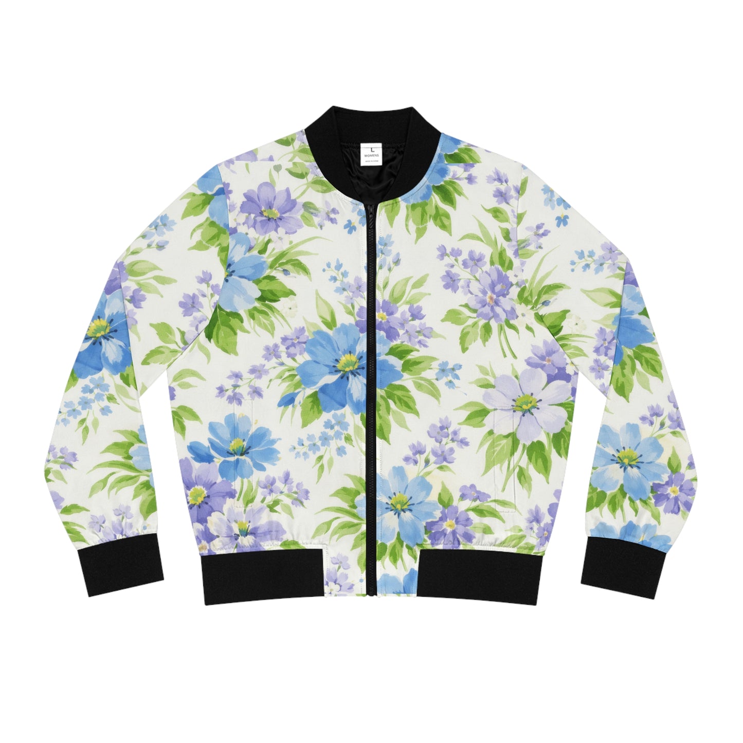 Floral Blue & Lavender All-Over Print Bomber Jacket