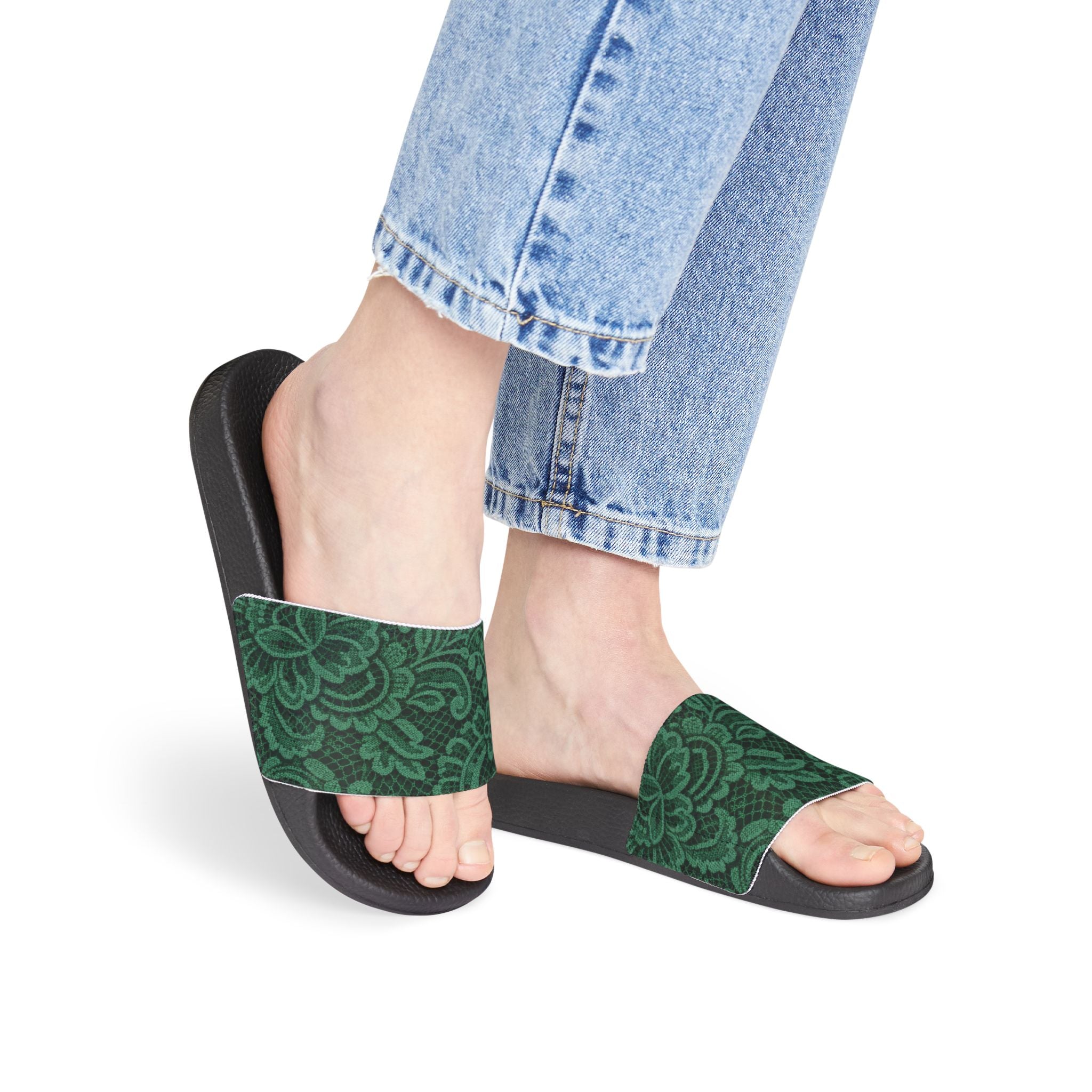 Emerald Damask Slide Sandals