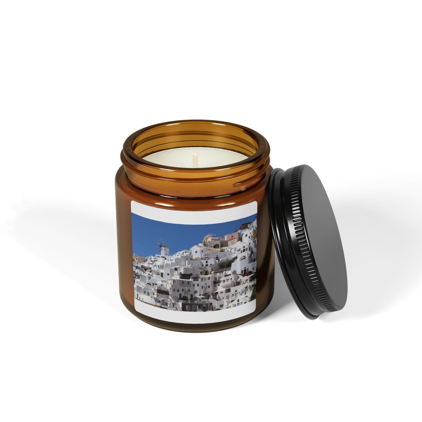 Santorini Oia Soy Candle — Greek Island Photo Home Decor Gift