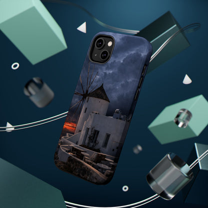 Santorini Windmill Sunset phone case | Magnetic impact-resistant case Greek Island Travel Gift