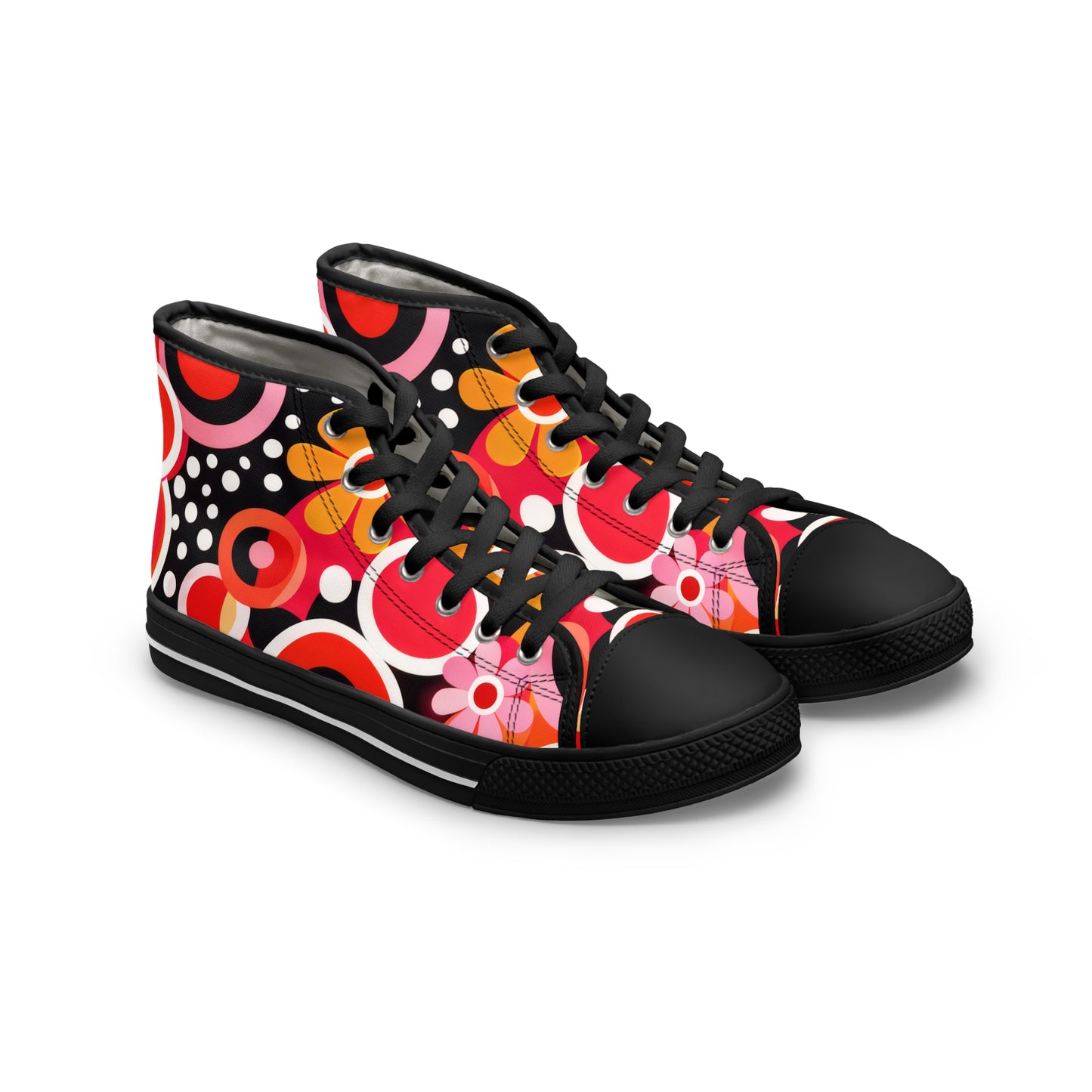 Retro Floral High-Top Sneakers — Women’s Colorful 60s-Inspired Pattern