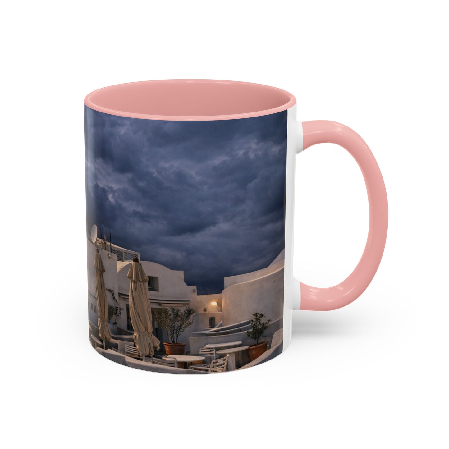 Santorini Windmill Sunset Accent Coffee Mug | Island Nightscape Greek Travel Gift | Unique Ceramic Mug
