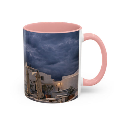 Santorini Windmill Sunset Accent Coffee Mug | Island Nightscape Greek Travel Gift | Unique Ceramic Mug