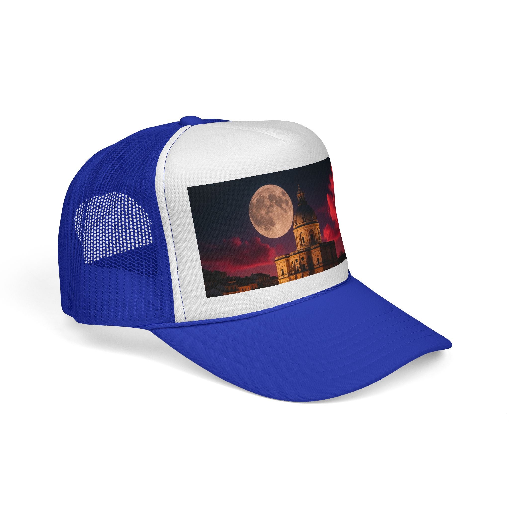 Moonlit Castle Trucker Cap — Gothic Nightscape Hat