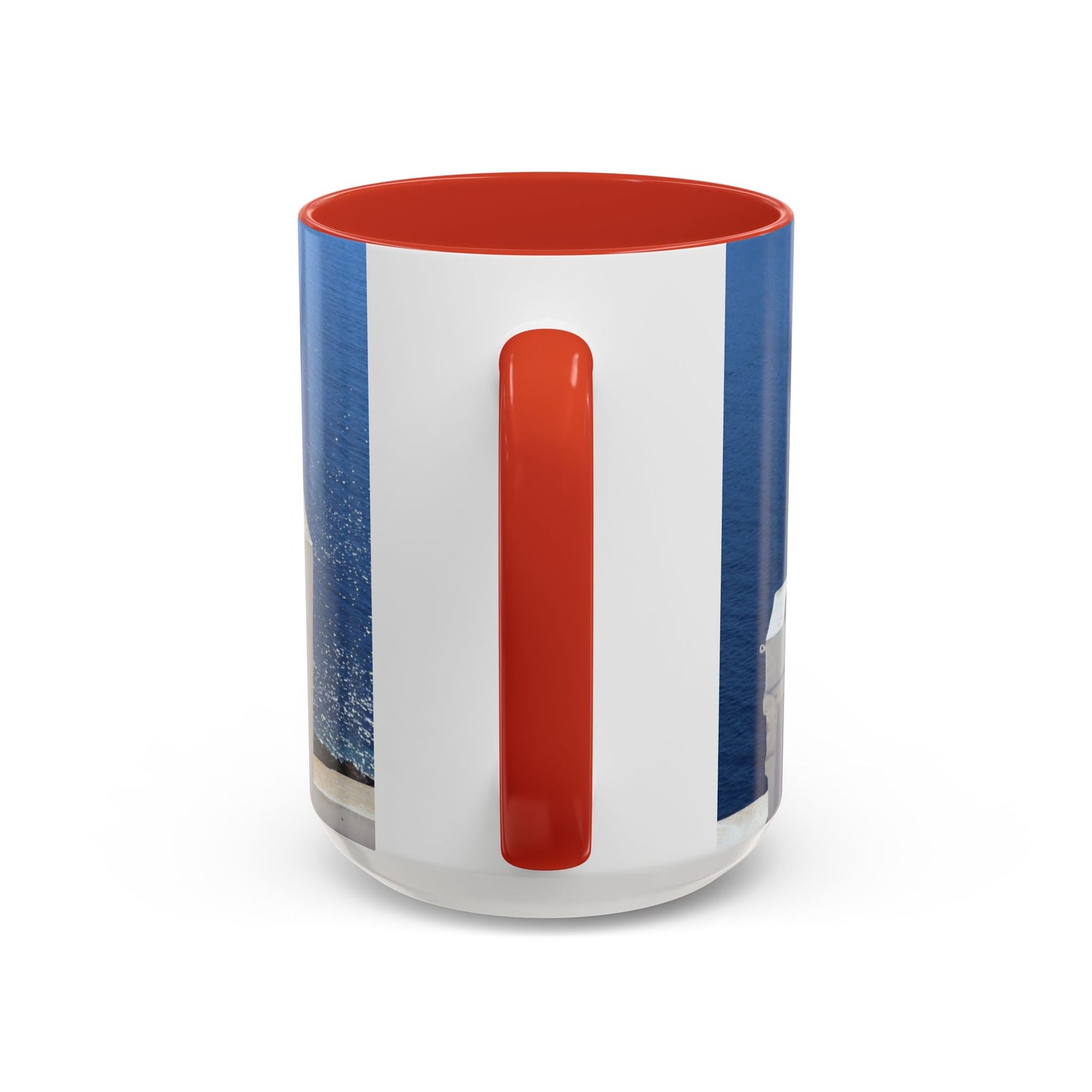 Santorini Bell Towers coffee mug | Greek island scene, blue sea accent mug