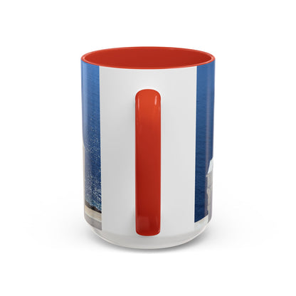 Santorini Bell Towers coffee mug | Greek island scene, blue sea accent mug