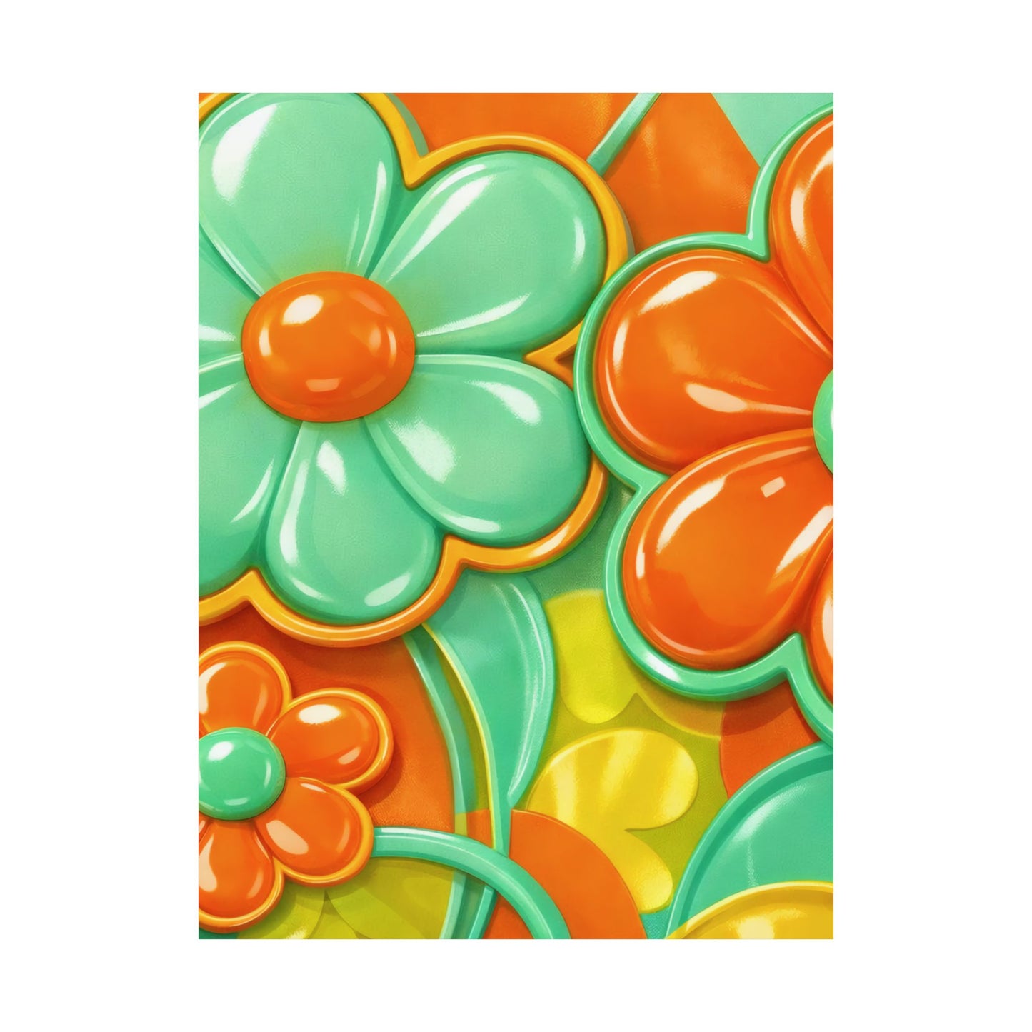 Retro Orange Teal Flower Pattern Poster | Satin Poster