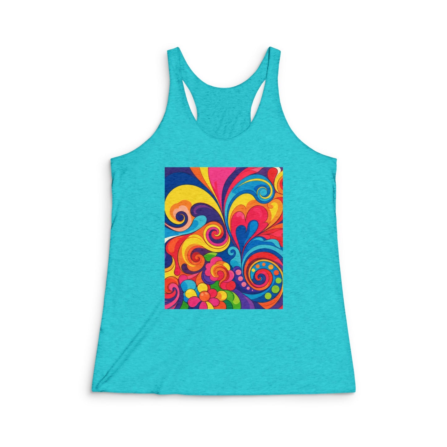 Psychedelic Swirl Racerback Tank - Colorful Retro Heart Floral Print