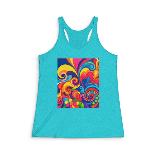 Psychedelic Swirl Racerback Tank - Colorful Retro Heart Floral Print
