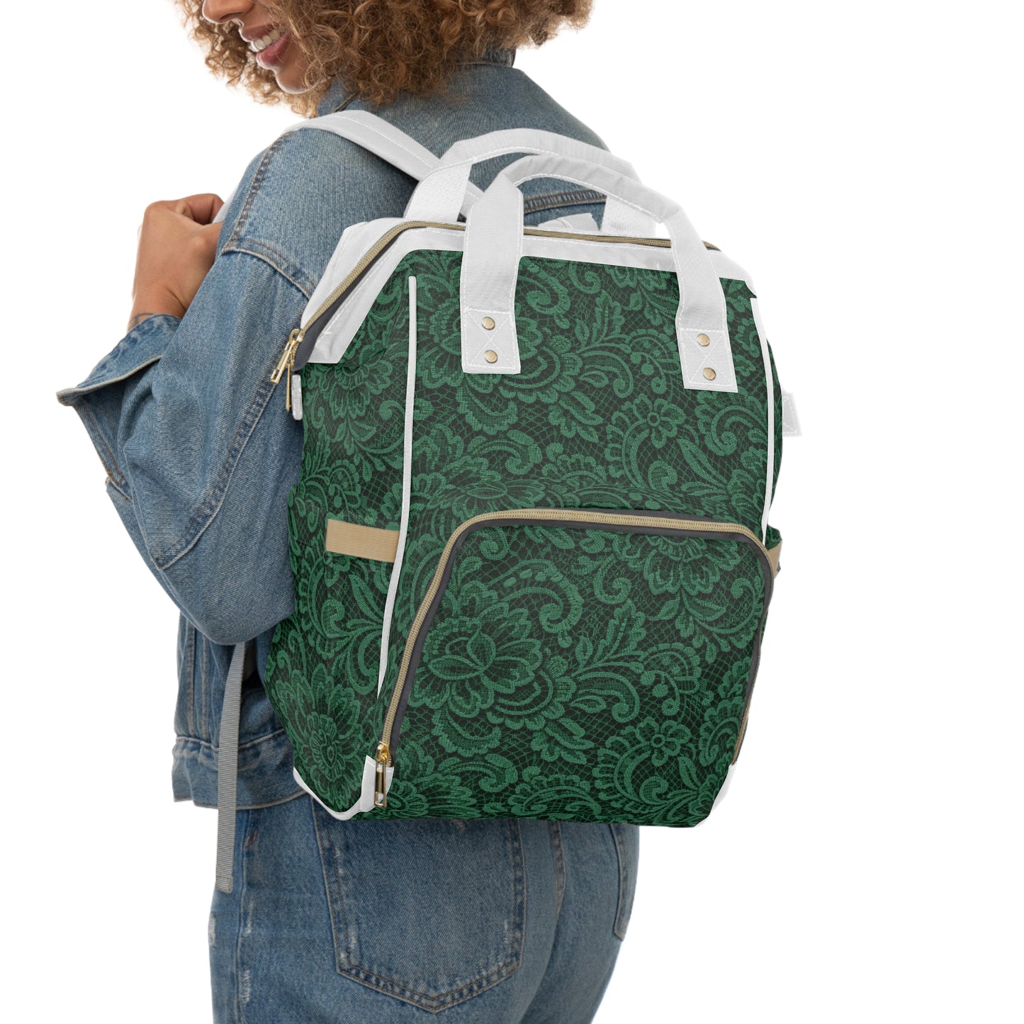 Green Paisley Diaper Backpack — Multifunctional Mom & Baby Organizer