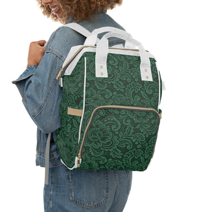 Green Paisley Diaper Backpack — Multifunctional Mom & Baby Organizer