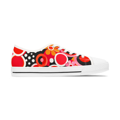 Retro Pop Circles Low Top Sneakers — Women's Colorful Floral Dot Print