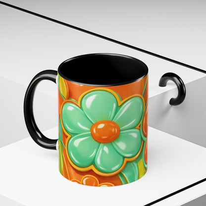 Retro Orange & Teal Flower Pattern Mug | Accent Coffee Mug
