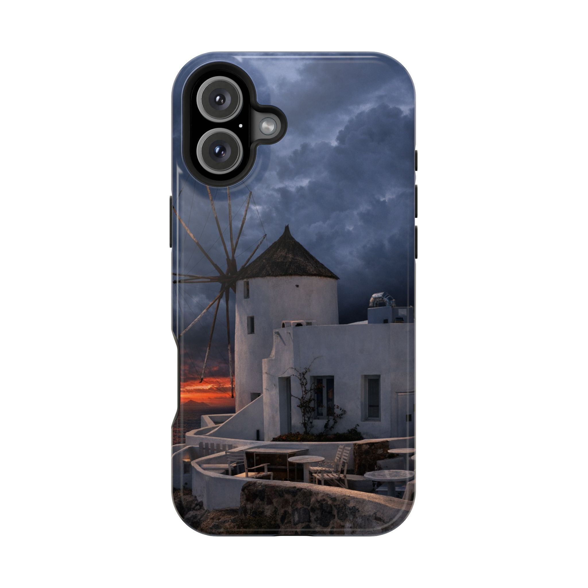 Santorini Windmill Sunset phone case | Magnetic impact-resistant case Greek Island Travel Gift