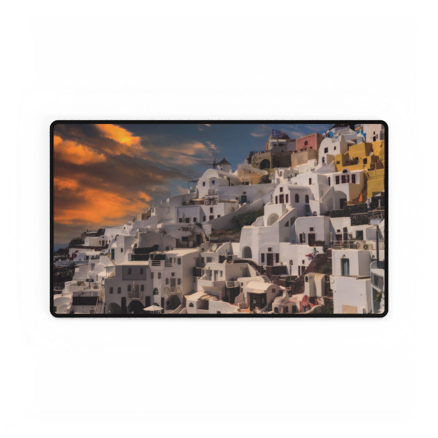 Santorini Sunset Mouse Pad, Oia Greece Desk Decor, Mediterranean Architecture Office Accessory