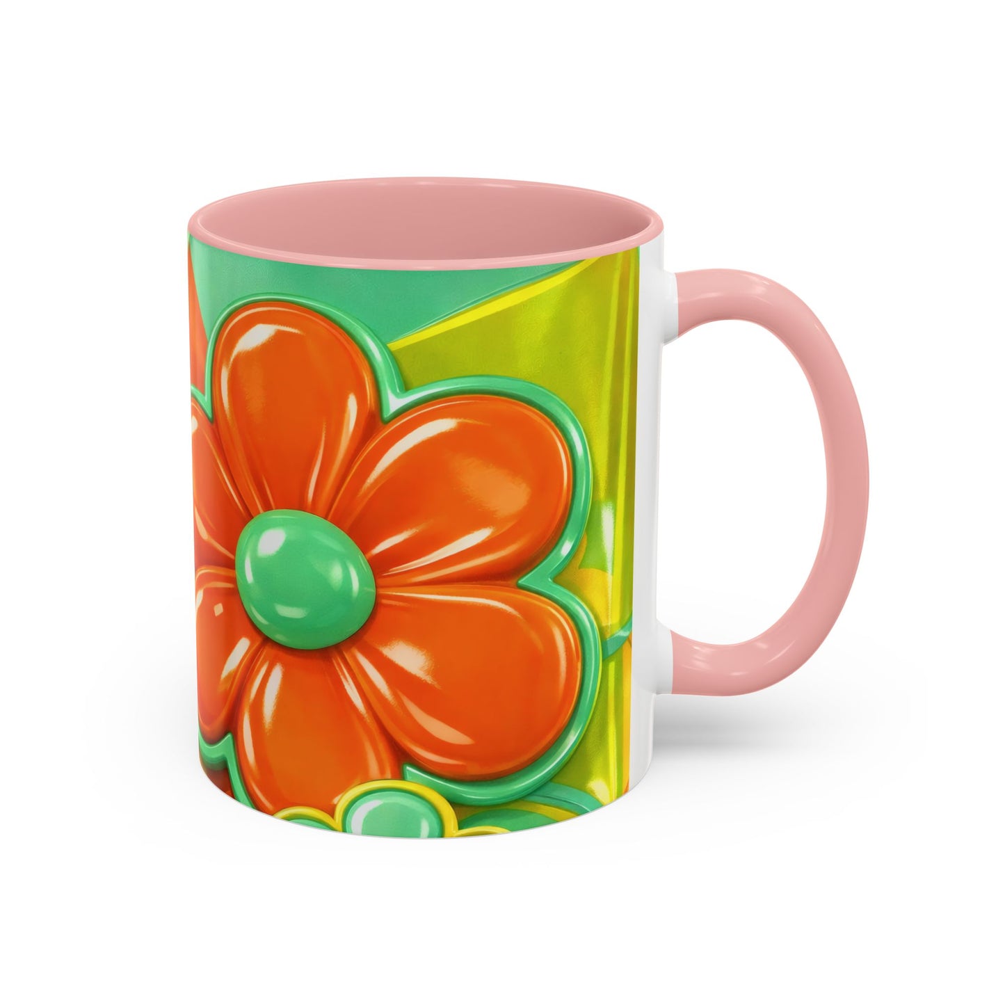 Retro Orange & Teal Flower Pattern Mug | Accent Coffee Mug