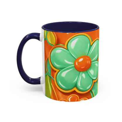 Retro Orange & Teal Flower Pattern Mug | Accent Coffee Mug