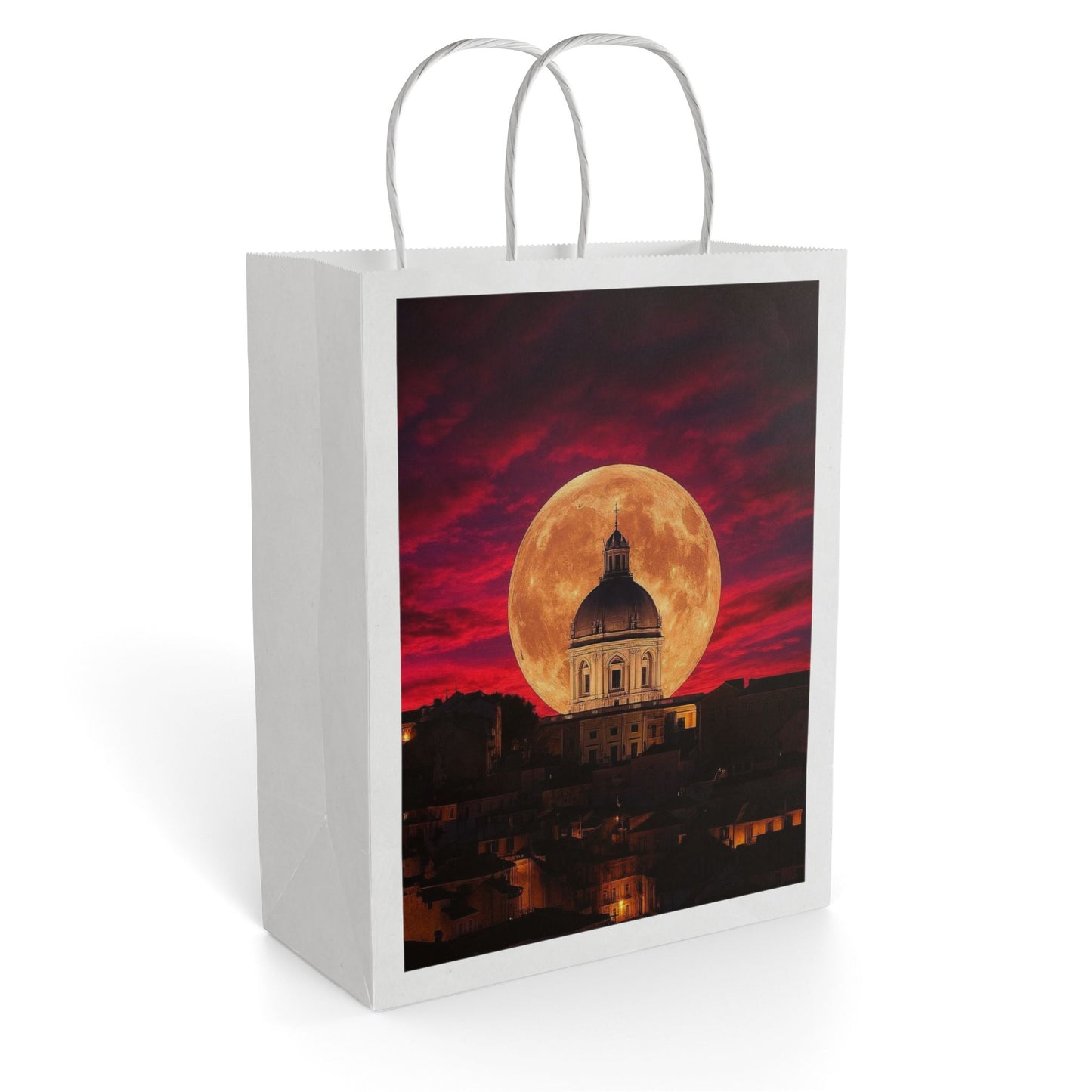 Moonlit Cityscape Gift Bag — Full Moon at Sunset Paper Gift Bag