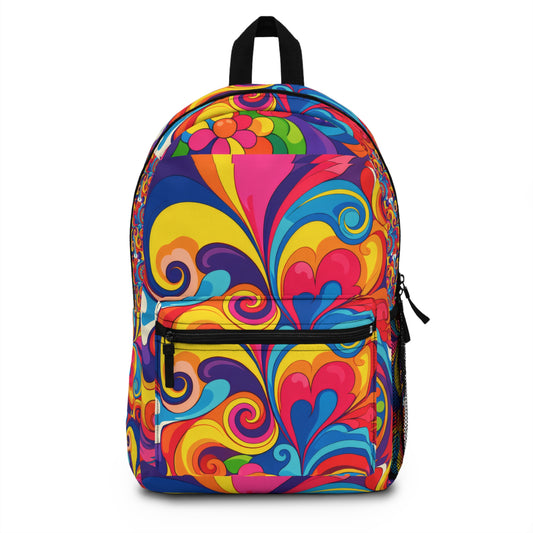 Psychedelic Swirl Backpack — Colorful Retro Floral Daypack