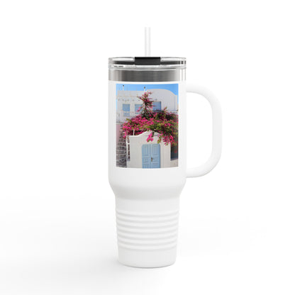 Oia Santorini Blue Door Travel Mug — 40oz Insulated Tumbler Greek Gift