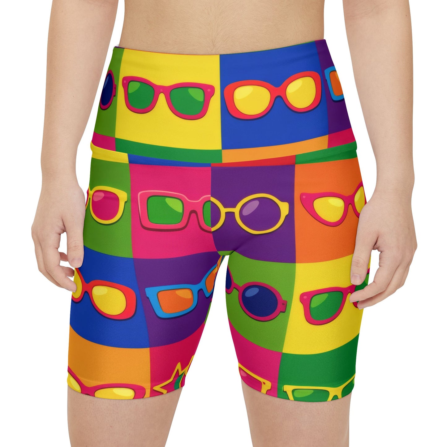 Colorful Sunglasses Pattern Women's Workout Shorts – Retro Pop Art Activewear
