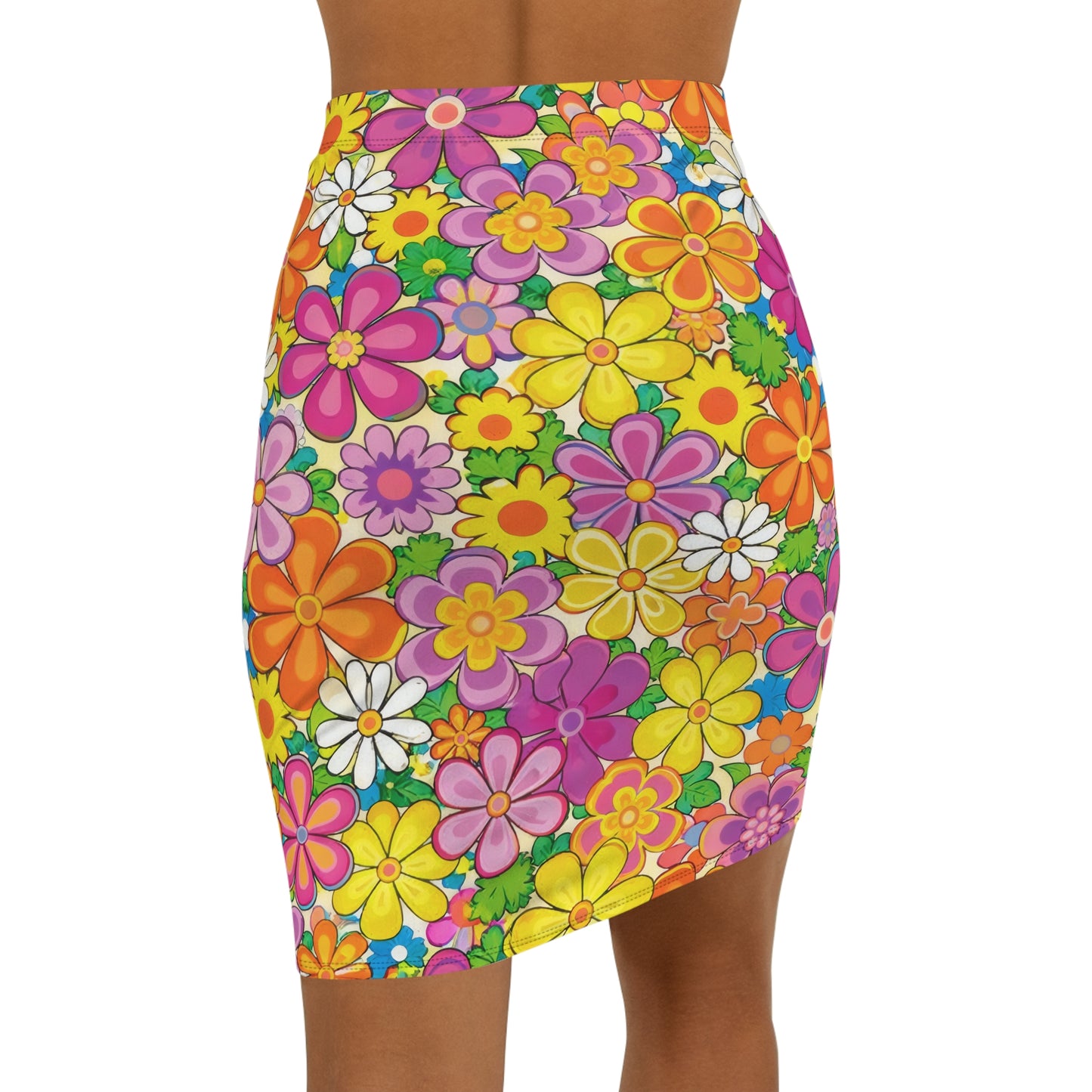 Retro Floral Pencil Skirt — Colorful 60s-Inspired Flower Print