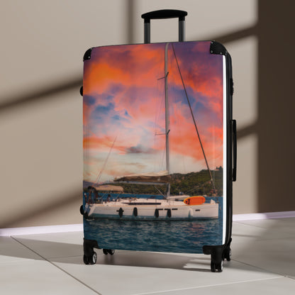 Sailboat Sunset Suitcase — Mediterranean Nautical Travel Luggage