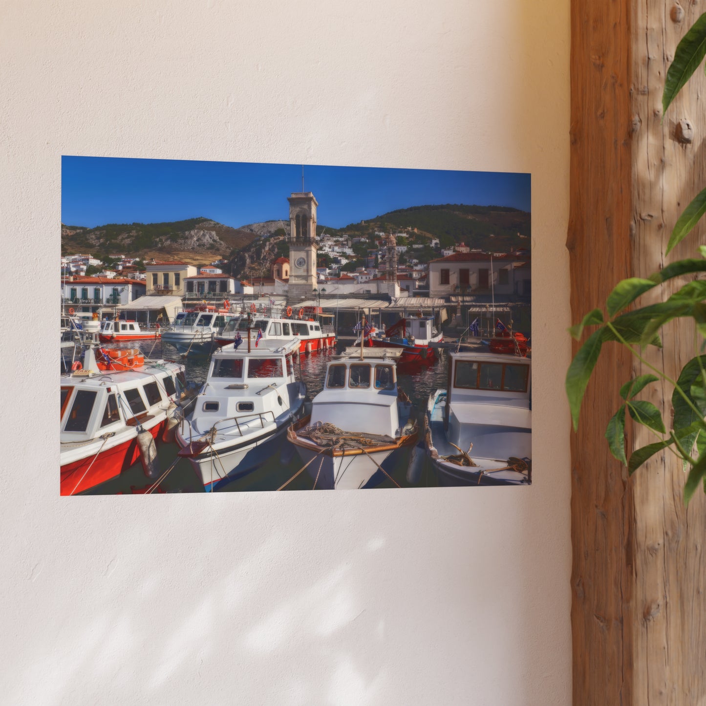 Hydra Island Greece Poster — Mediterranean Harbor Wall Art