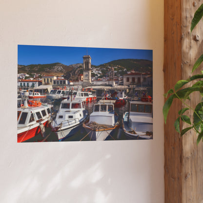 Hydra Island Greece Poster — Mediterranean Harbor Wall Art