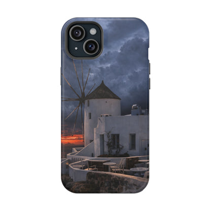 Santorini Windmill Sunset phone case | Magnetic impact-resistant case Greek Island Travel Gift