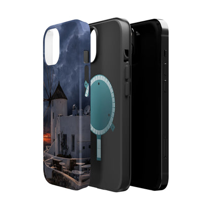 Santorini Windmill Sunset phone case | Magnetic impact-resistant case Greek Island Travel Gift