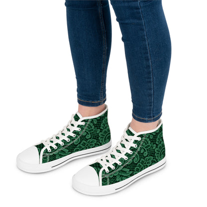 Women’s High Top Sneakers — Emerald Lace Floral Print