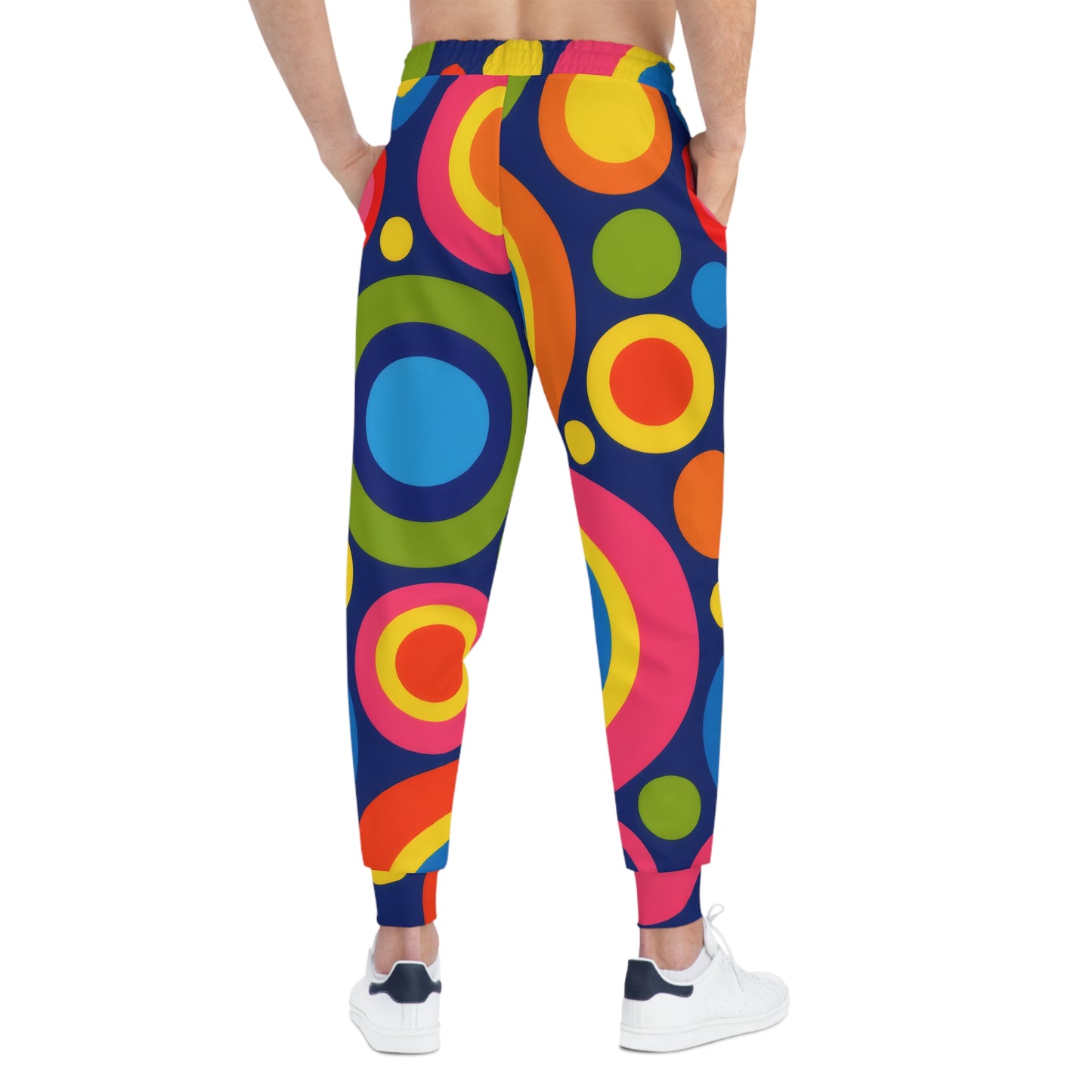 Retro Circles Pop Art Athletic Joggers | Bold 60s Colorful Bubble Print