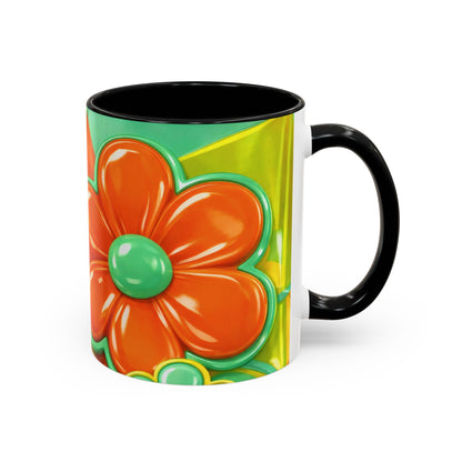 Retro Orange & Teal Flower Pattern Mug | Accent Coffee Mug
