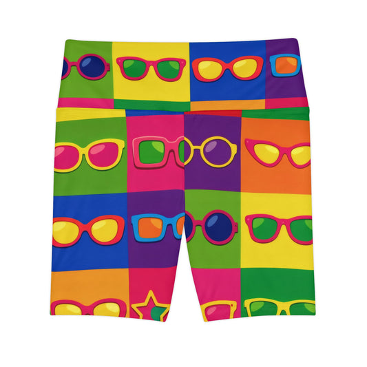 Colorful Sunglasses Pattern Women's Workout Shorts – Retro Pop Art Activewear